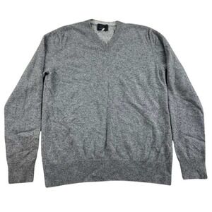 Qi New York Sweater Men M Gray 100% Cashmere V-Neck Pullover Long Sleeve Knit
